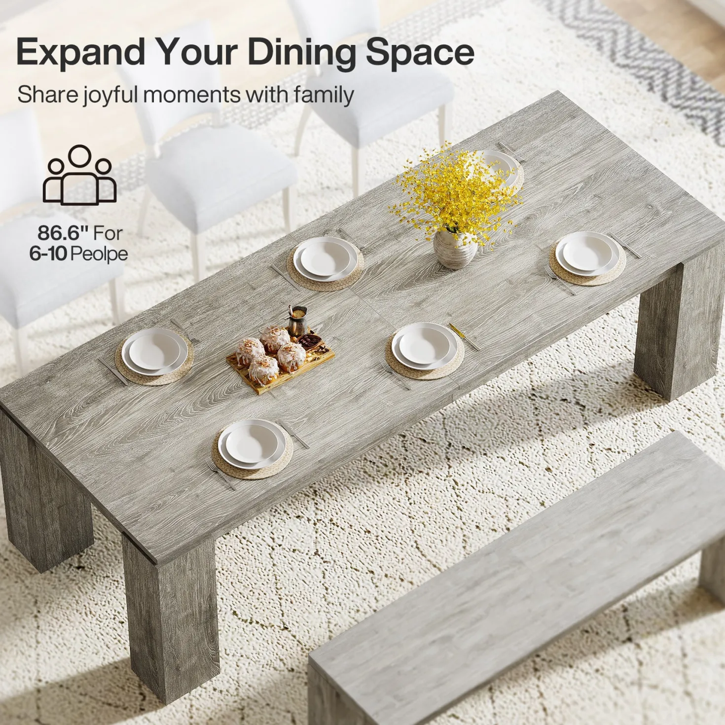 86" Modern Dining Table, Extra Long Kitchen Table for 6-8