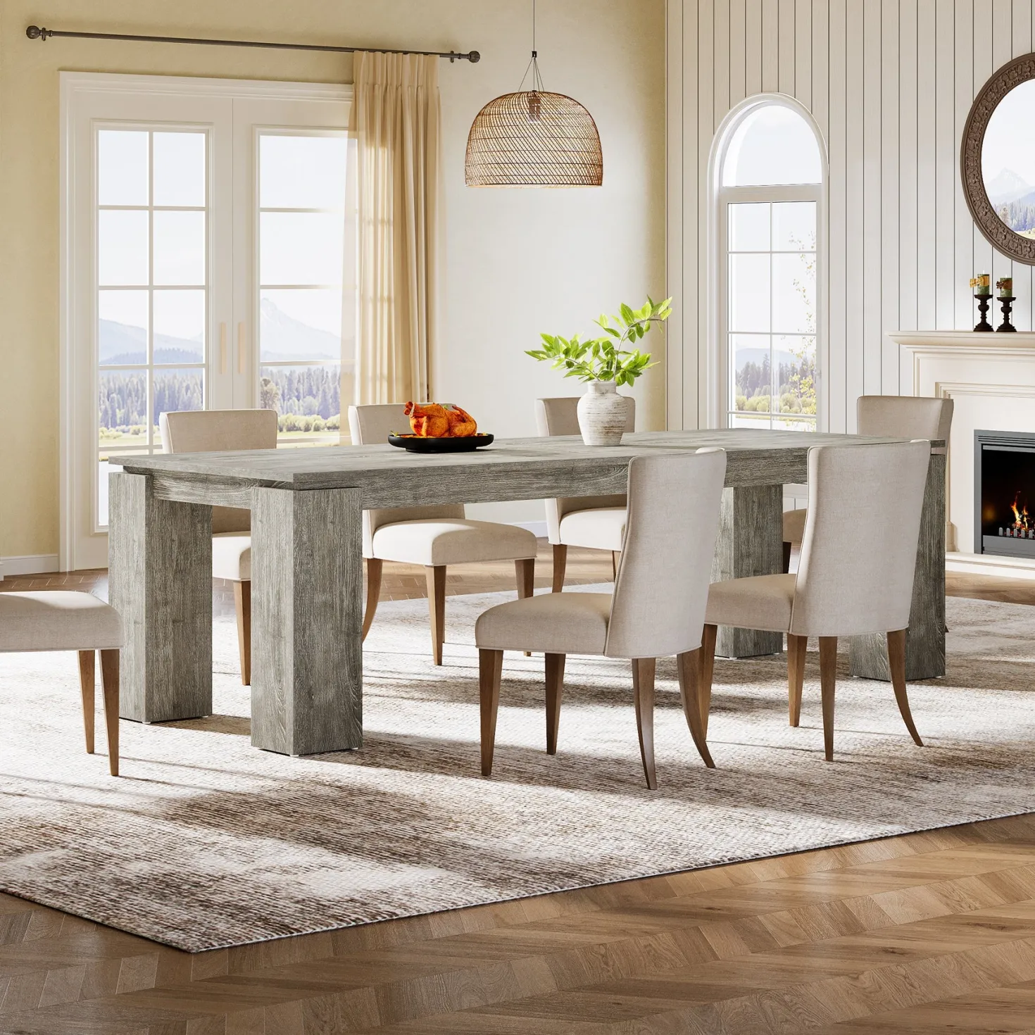 86" Modern Dining Table, Extra Long Kitchen Table for 6-8