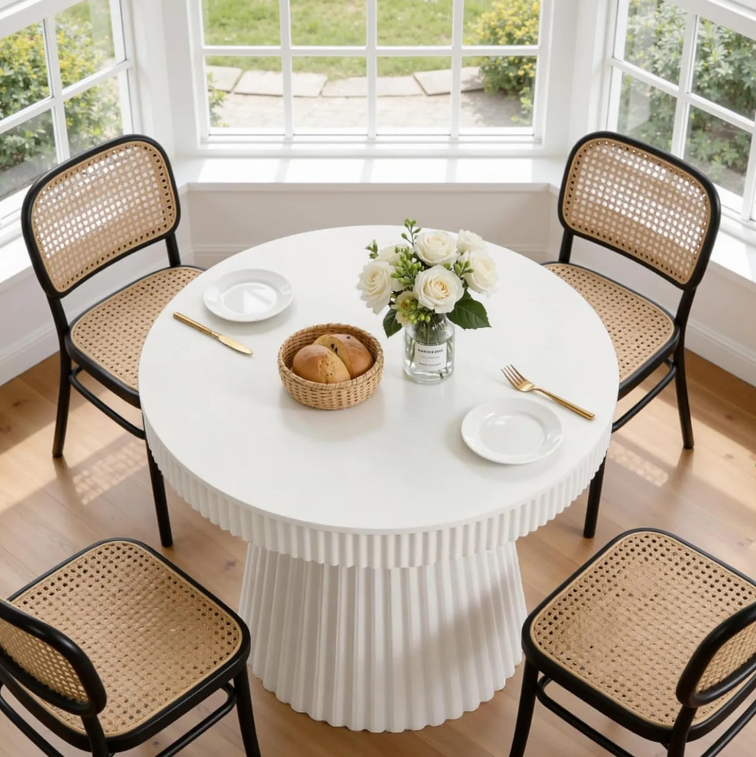 31.5" Modern Dining Table, Small Round Kitchen Table with Fluted Pedestal Base