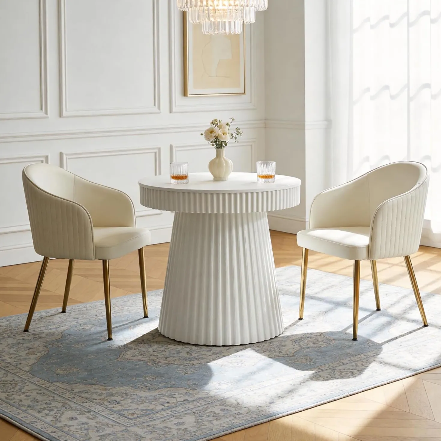 31.5" Modern Dining Table, Small Round Kitchen Table with Fluted Pedestal Base