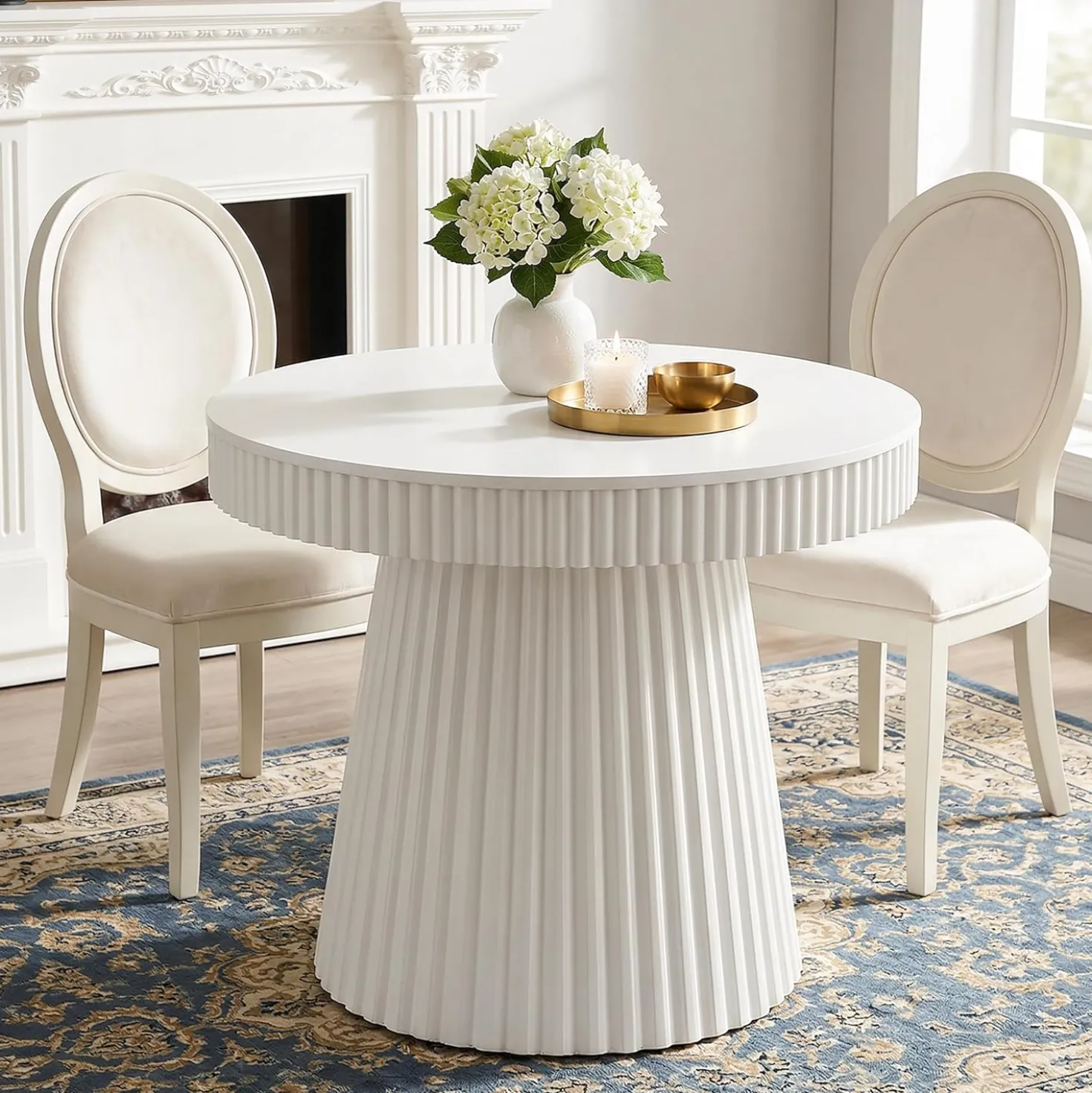 31.5" Modern Dining Table, Small Round Kitchen Table with Fluted Pedestal Base