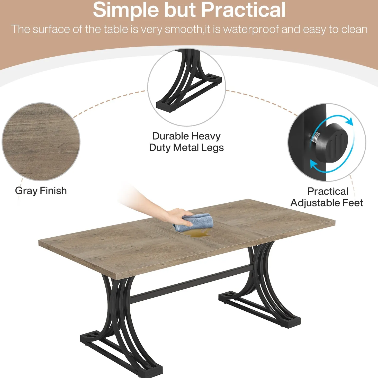 63" Modern Executive Computer Desk with Faux Marble Tabletop
