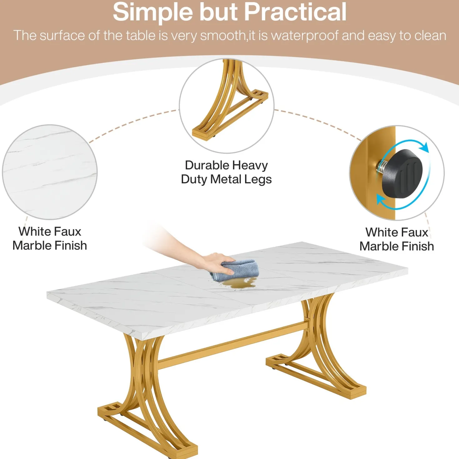 63" Modern Executive Computer Desk with Faux Marble Tabletop
