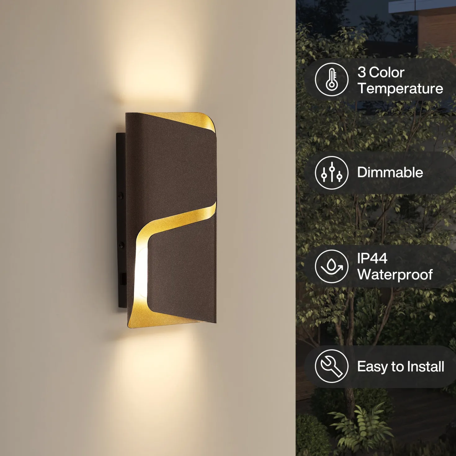 11.8" Modern Wall Lights, 2 Pack LED Wall Sconce Outdoor Patio Wall Light Fixture with 3CCT