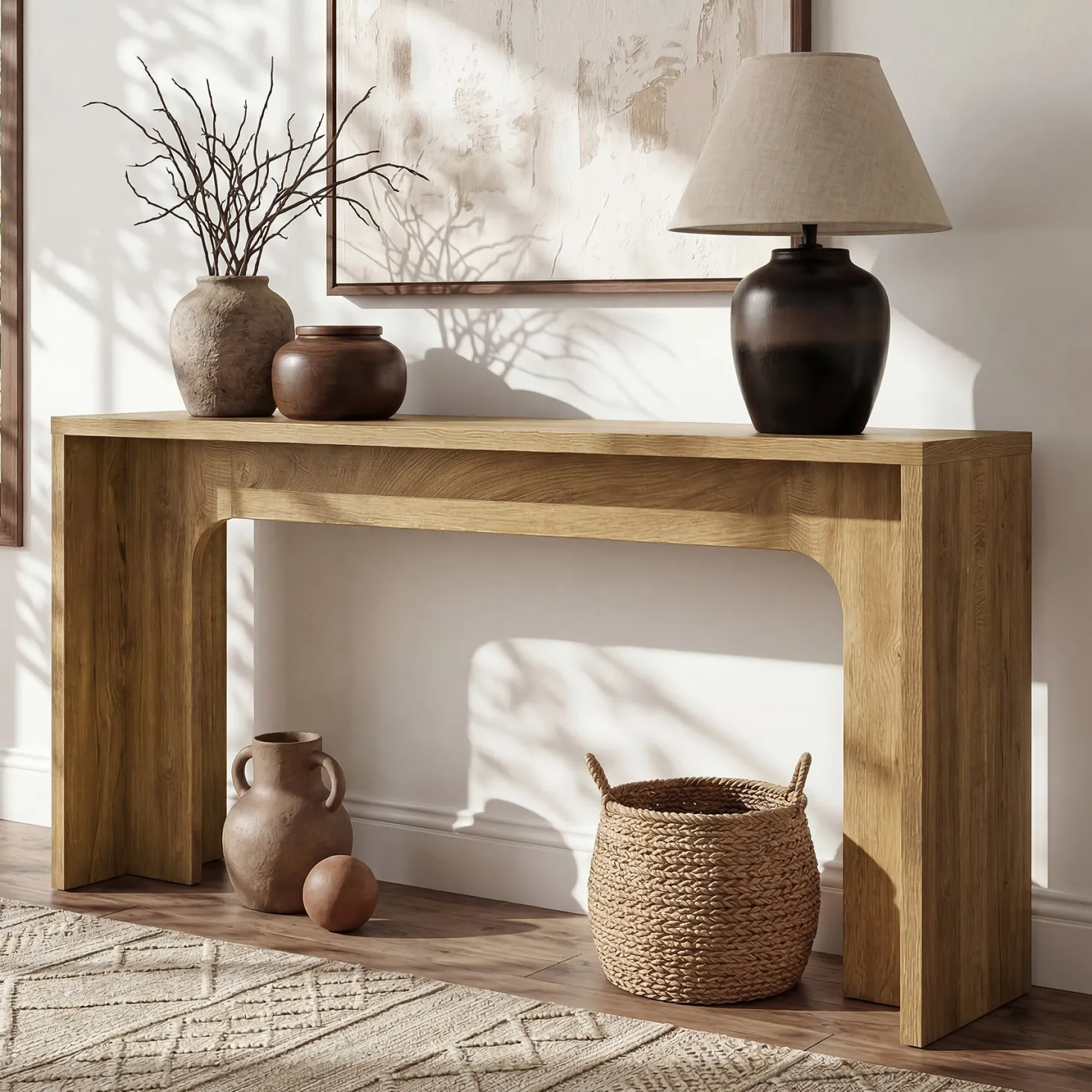 63" Narrow Console Table, Modern Minimalist Wood Entryway Table with Sturdy Base for Hallway & Behind Sofa