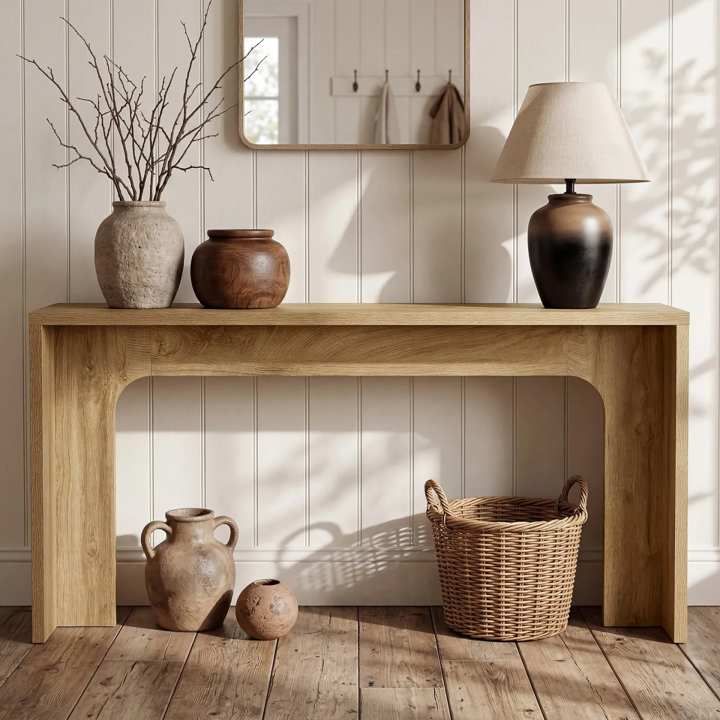 63" Narrow Console Table, Modern Minimalist Wood Entryway Table with Sturdy Base for Hallway & Behind Sofa
