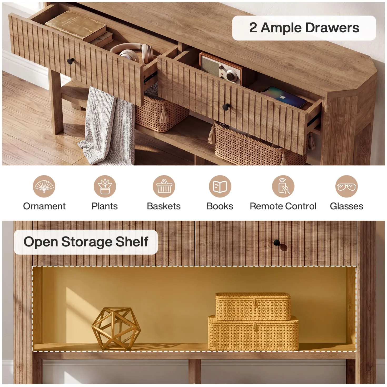 59" Narrow Console Table with 2 Drawers, Entryway Sofa Table with Storage Shelf for Hallway & Living Room