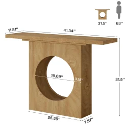 41.3" Narrow Farmhouse Console Table with Round Cutout Design, Slim Entryway Sofa Table