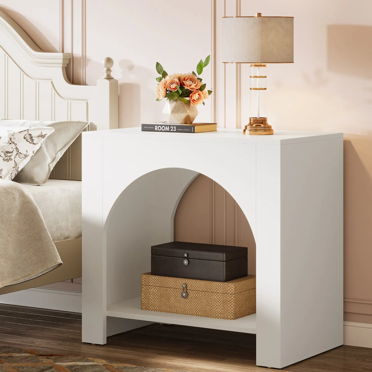 27" Nightstand, Farmhouse Bedside Table with Storage