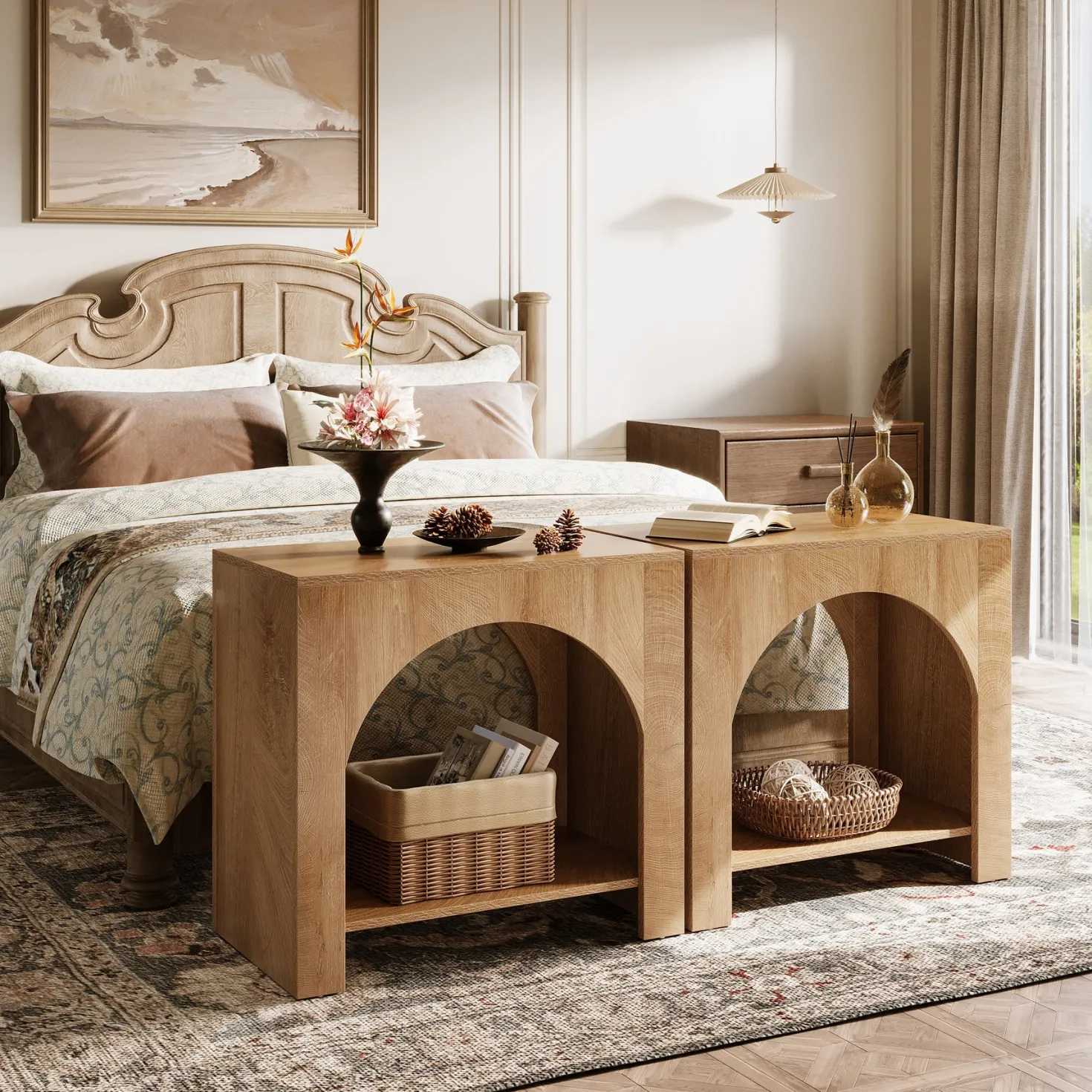 27" Nightstand, Farmhouse Bedside Table with Storage