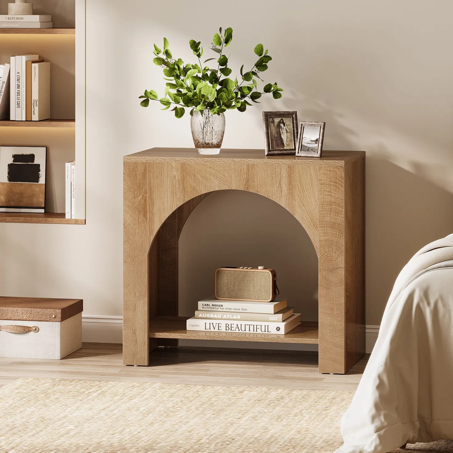 27" Nightstand, Farmhouse Bedside Table with Storage