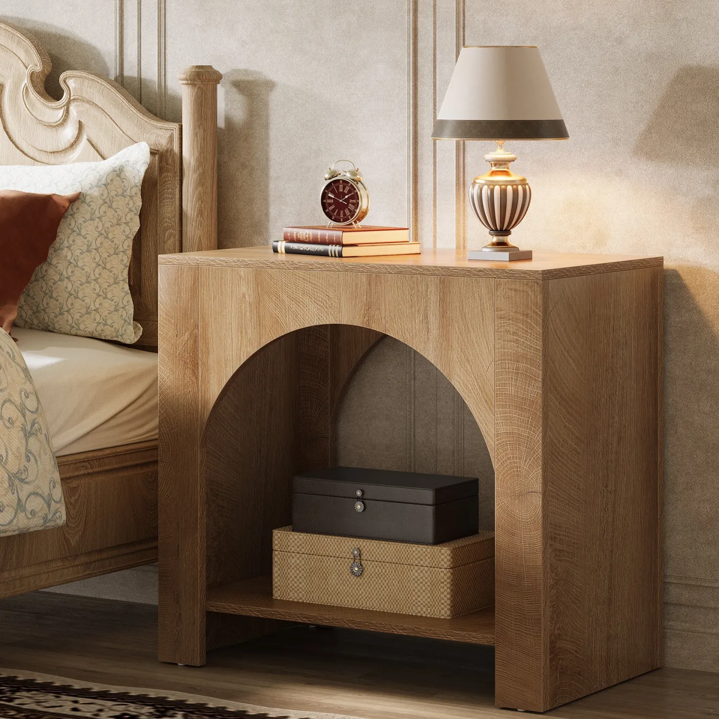 27" Nightstand, Farmhouse Bedside Table with Storage