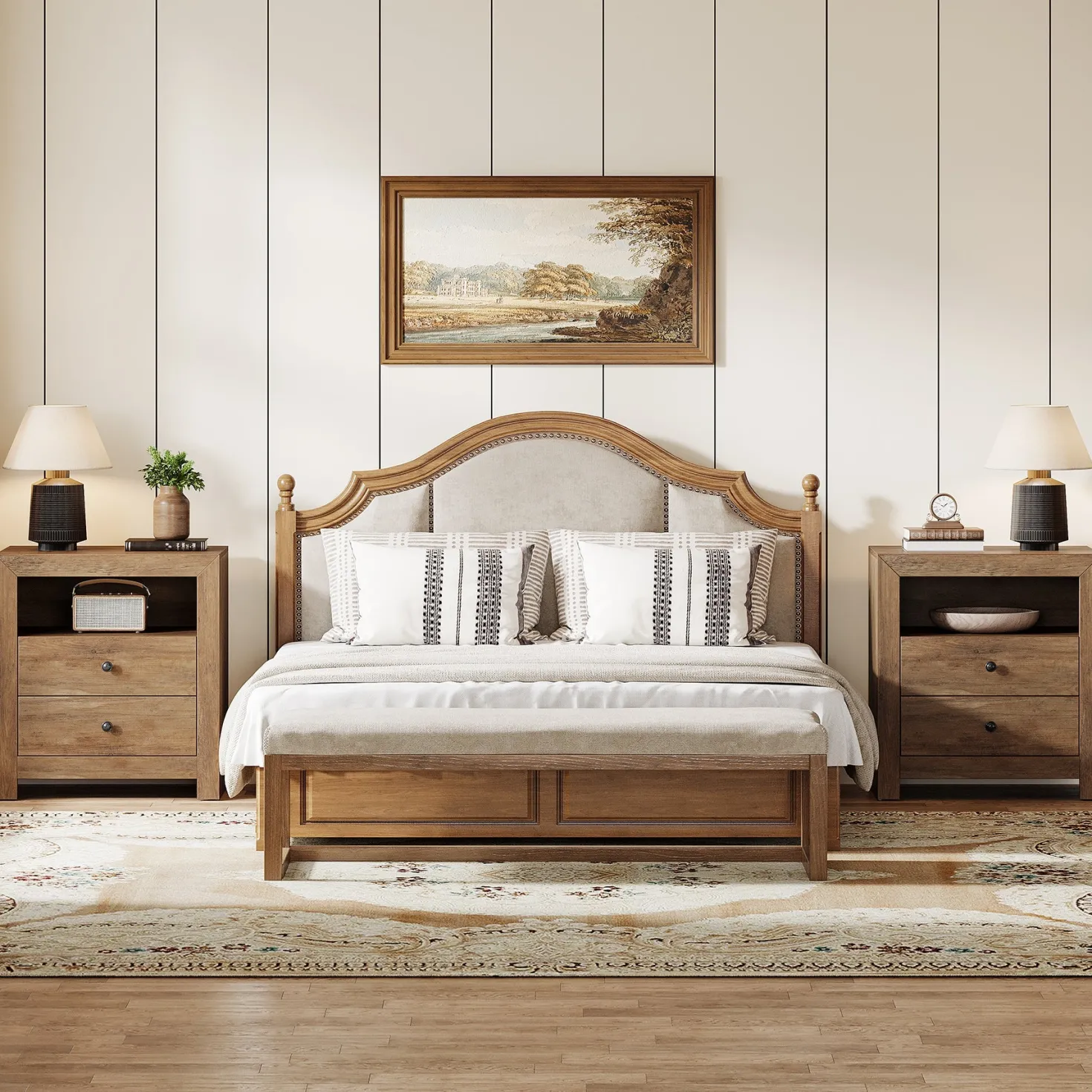 23.6" Nightstand, Rustic Bedside Table with 2 Storage Drawers