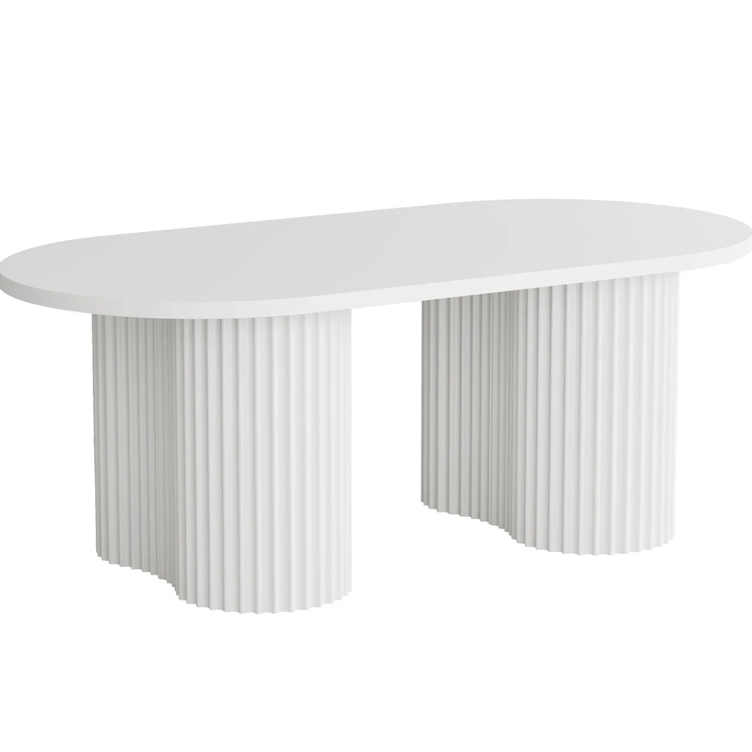 47" Oval Coffee Table with Fluted Base, Modern White Center Table for Living Room, Bedroom & Office