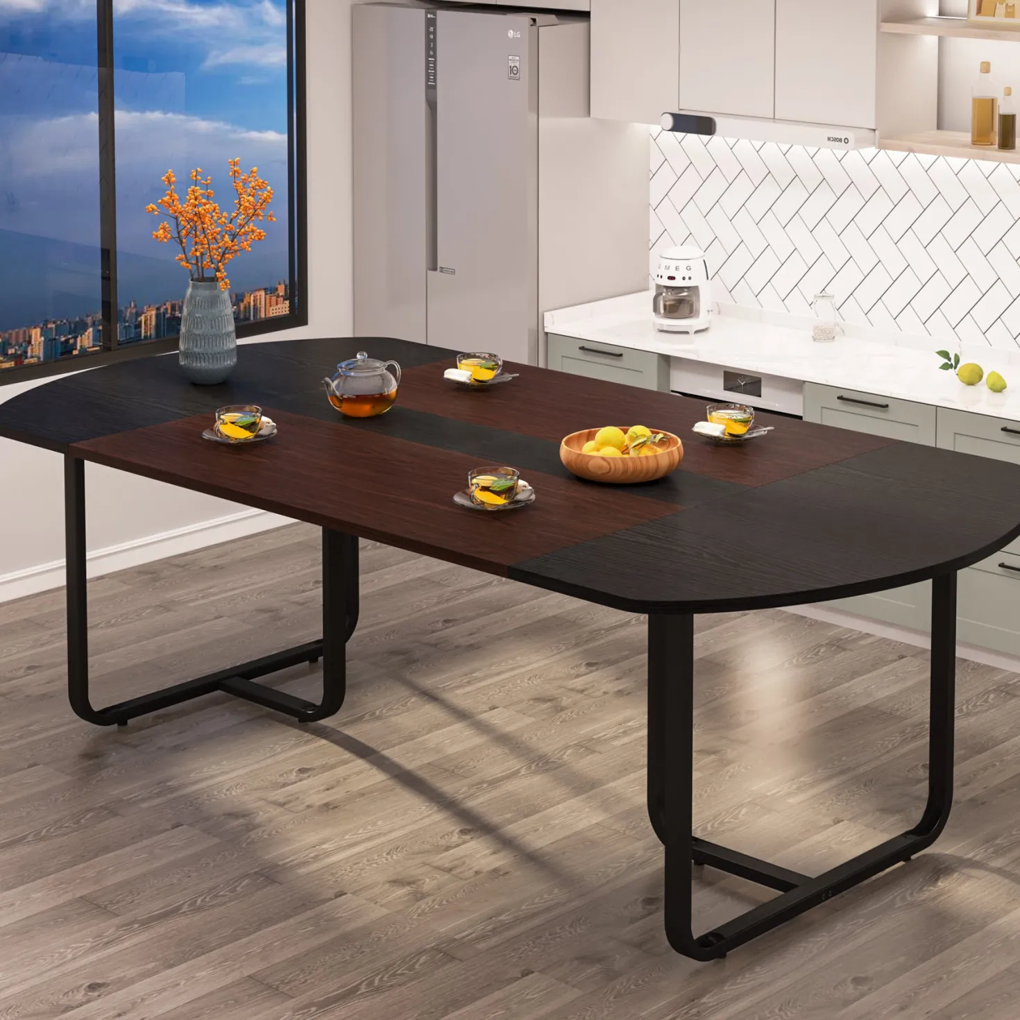 70.86" Oval Dining Table, Modern Kitchen Table for for 6-8 People