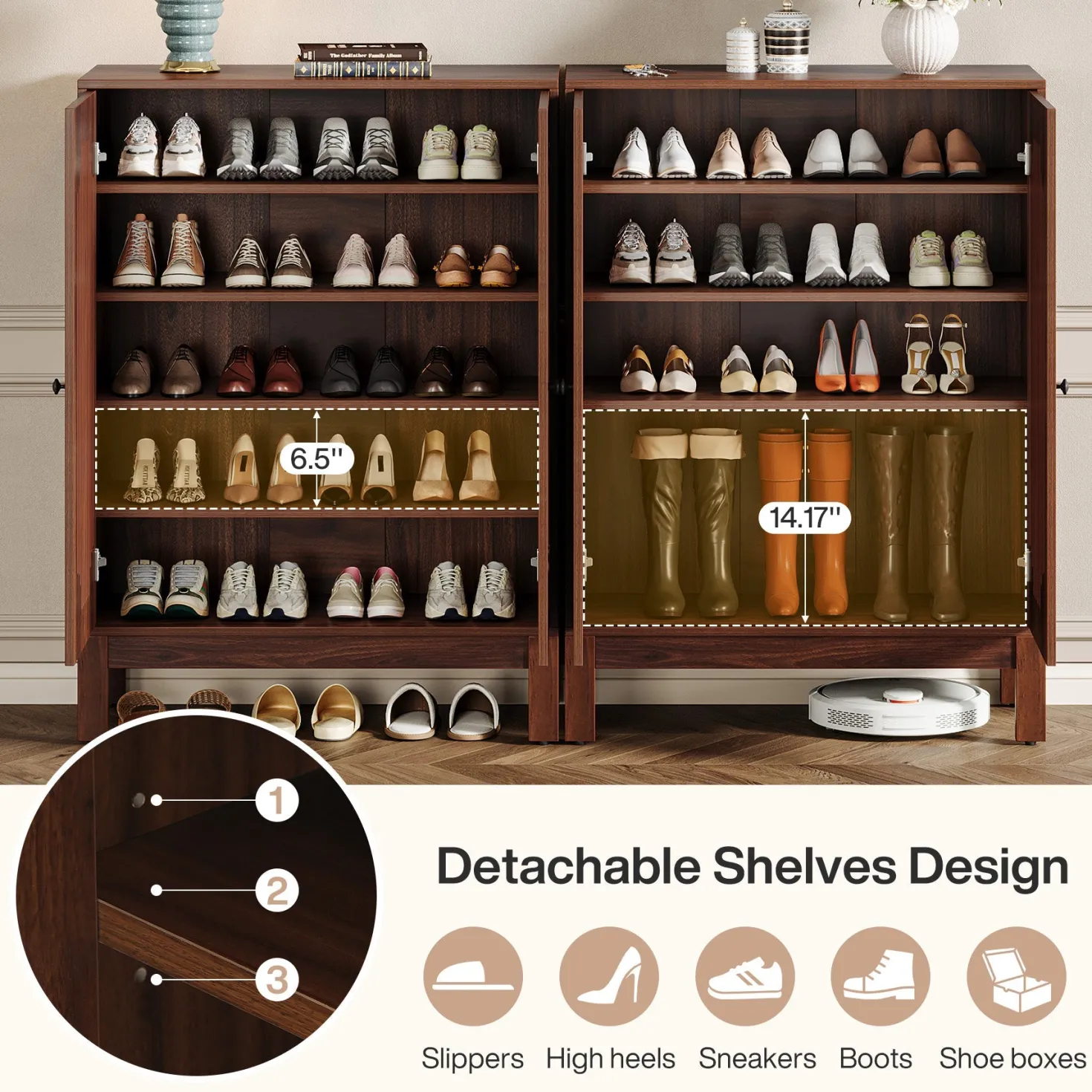 20 Pairs Shoe Cabinet, 6-Tier Shoe Storage Organizer with Adjustable Shelves