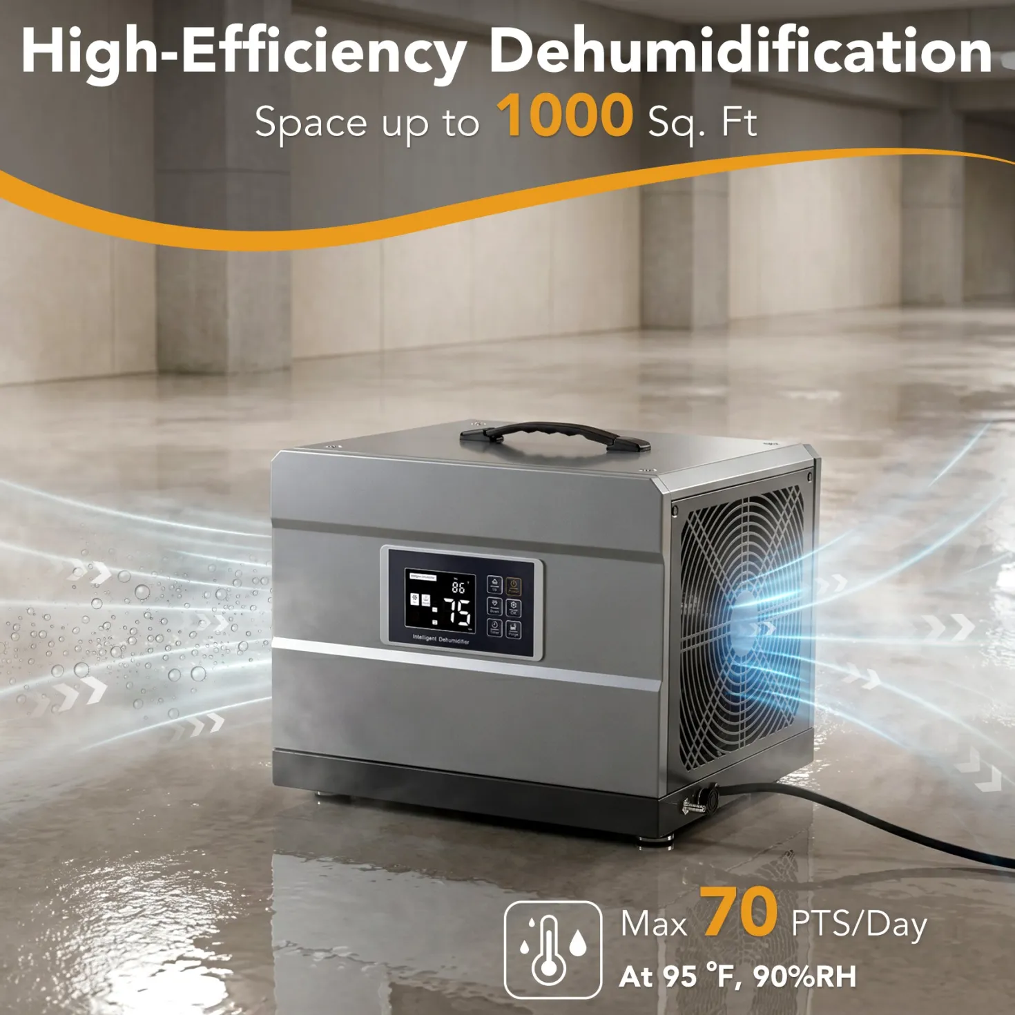 70 Pints Commercial Dehumidifier with Pump & Drain Hose for 1000 Sq. Ft, Auto Defrost, Washable Filter