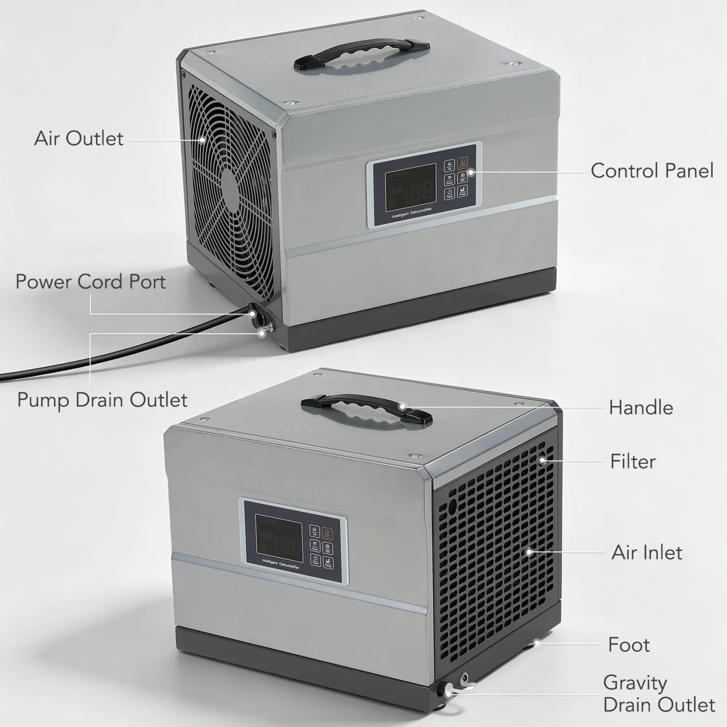 70 Pints Commercial Dehumidifier with Pump & Drain Hose for 1000 Sq. Ft, Auto Defrost, Washable Filter