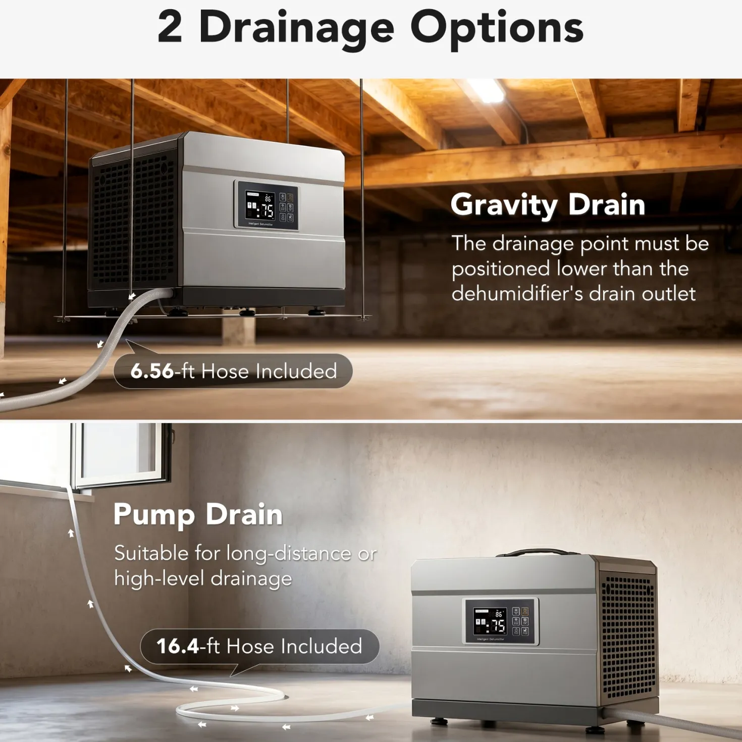 70 Pints Commercial Dehumidifier with Pump & Drain Hose for 1000 Sq. Ft, Auto Defrost, Washable Filter