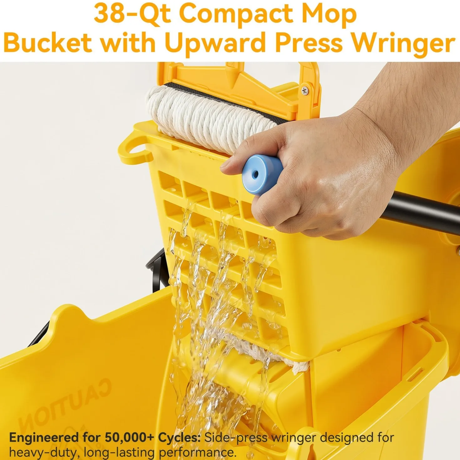 38 Qt Commercial Mop Bucket Set with Wringer, String Mop, Mop Head Refill, Gloves & Caution Sign