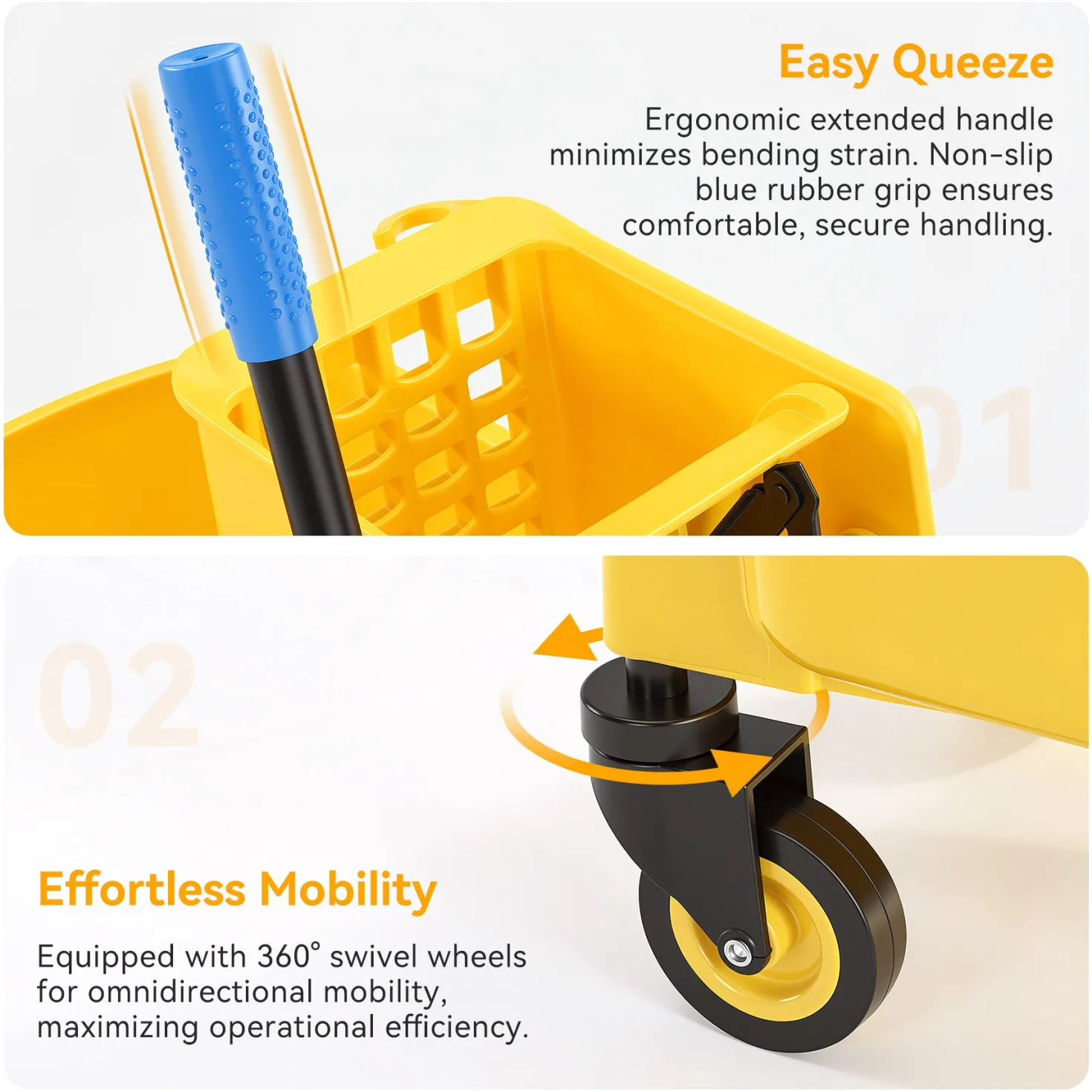 38 Qt Commercial Mop Bucket Set with Wringer, String Mop, Mop Head Refill, Gloves & Caution Sign