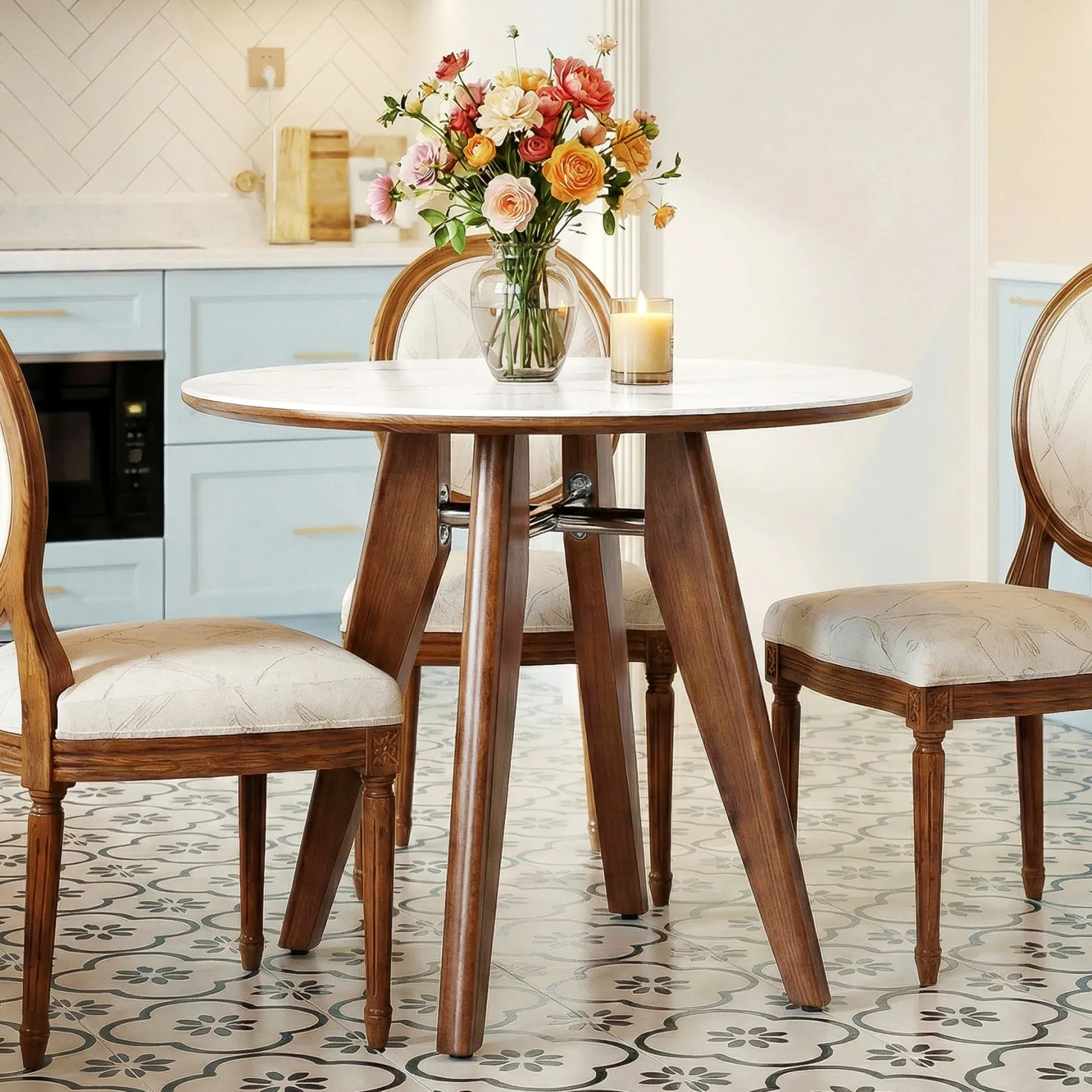 31.5" Round Dining Table, Modern Sintered Stone Kitchen Dinner Table