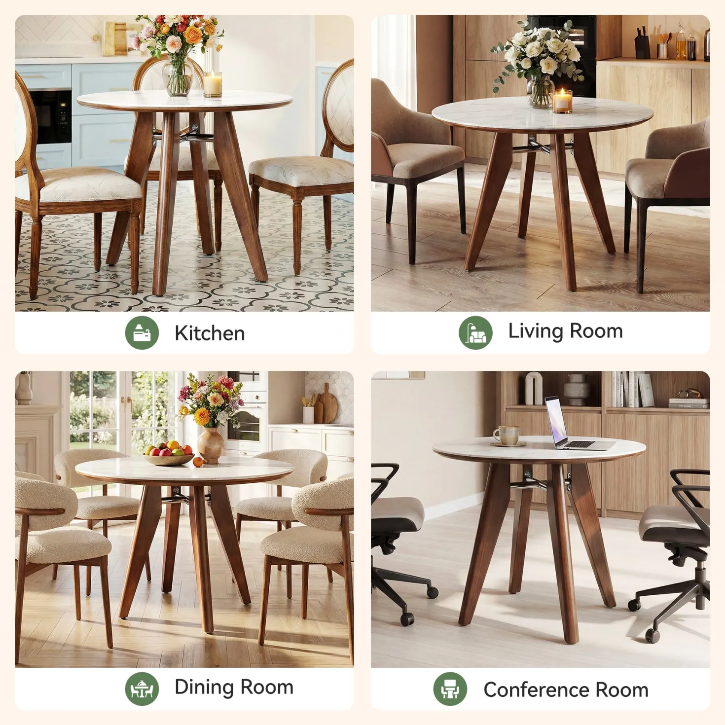 31.5" Round Dining Table, Modern Sintered Stone Kitchen Dinner Table