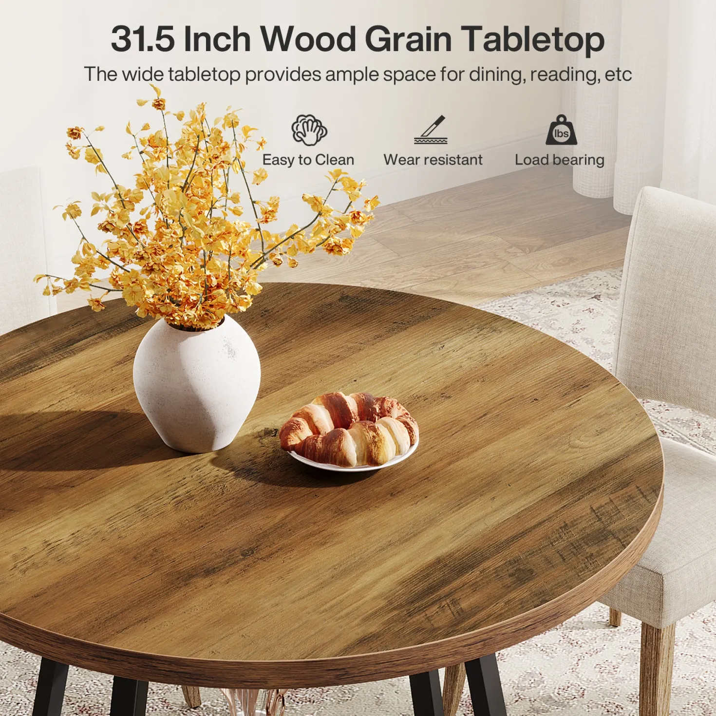 31.5" Round Dining Table, Small Kitchen Table with Open Shelves for 2