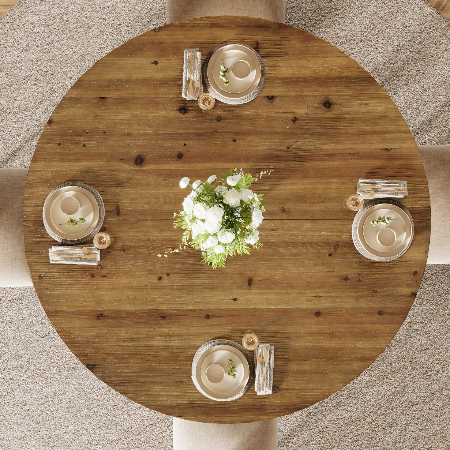 47" Round Dining Table, Solid Wood Kitchen Table with Sturdy Legs for 4-6