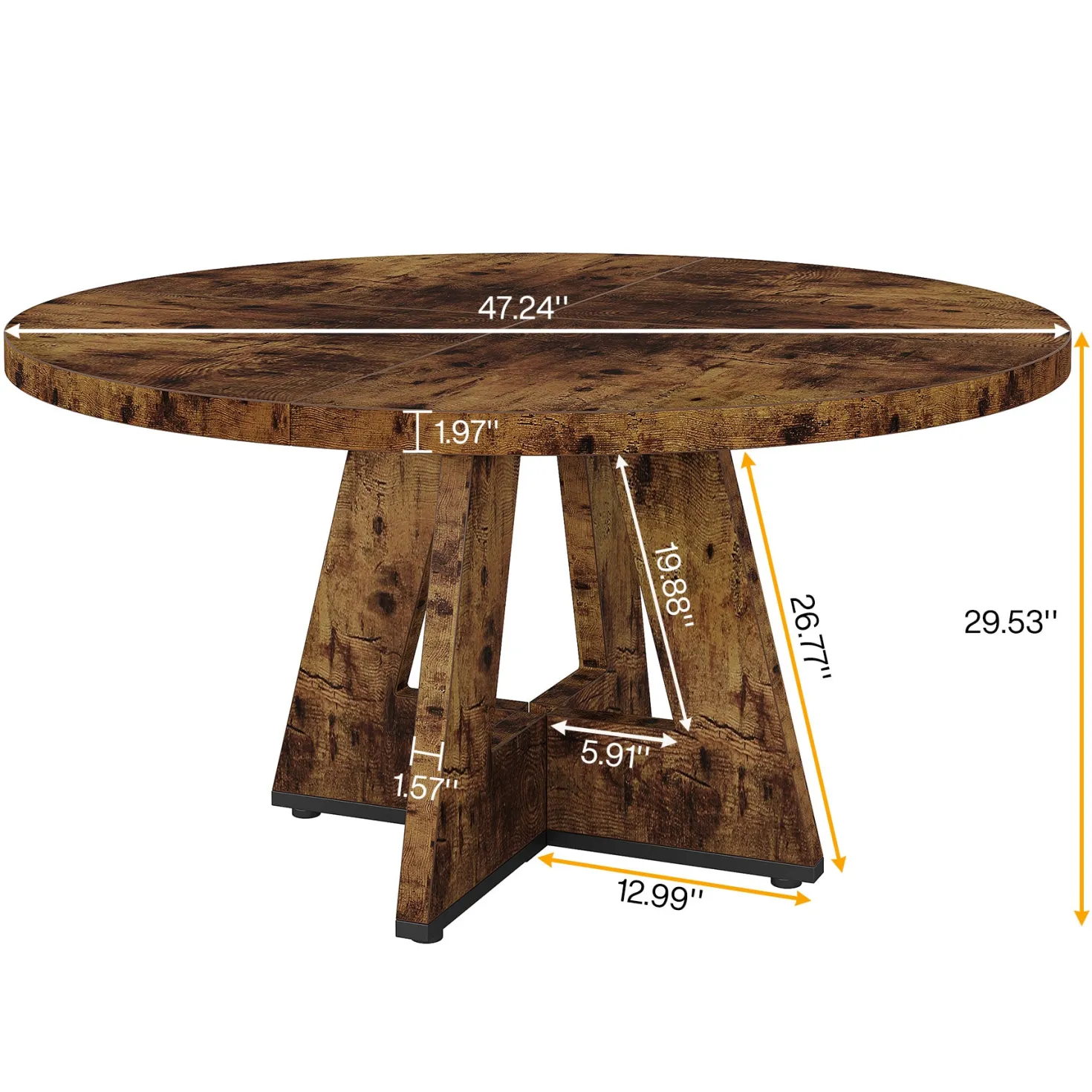 47" Round Farmhouse Dining Table for 4 People, Rustic Dining Room Table