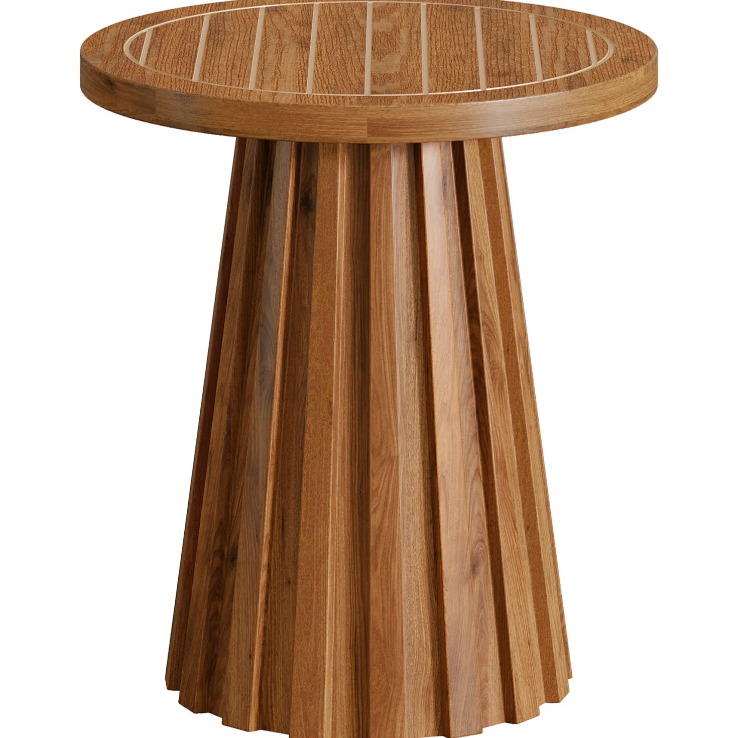 20" Round Side Table, Solid Wood End Table with Fluted Base for Living Room