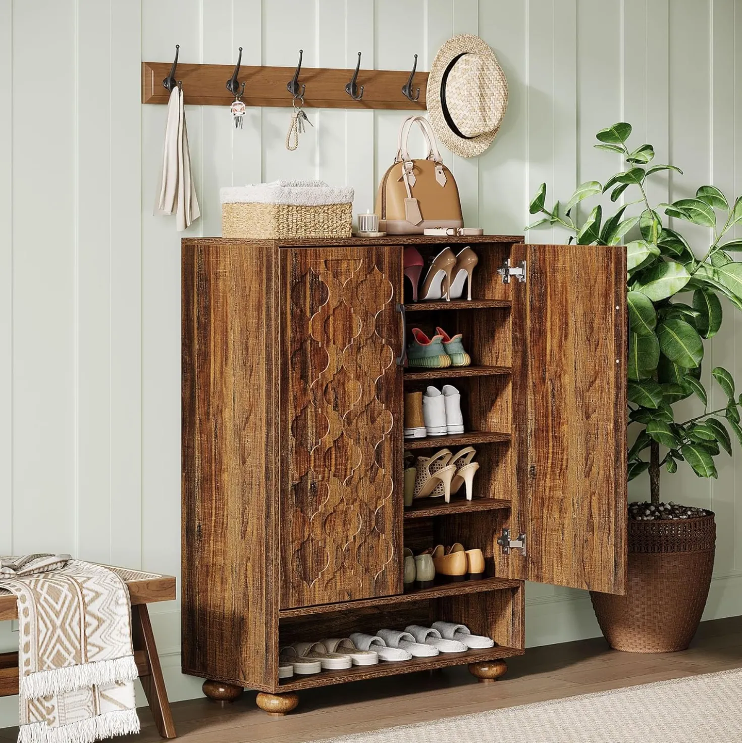 31.5" Shoe Cabinet, 6-Tier Shoe Rack Storage Cabinet with Adjustable Shelves