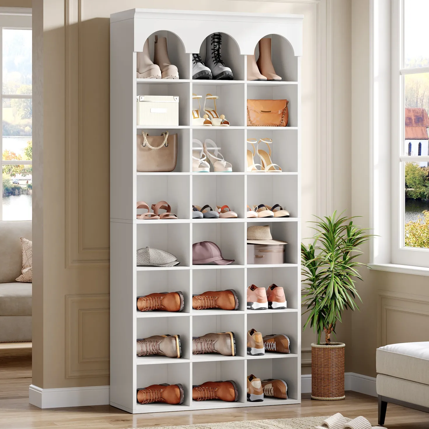 70.87" Shoe Storage Cabinet, Freestanding Shoe Rack with 24 Cubbies