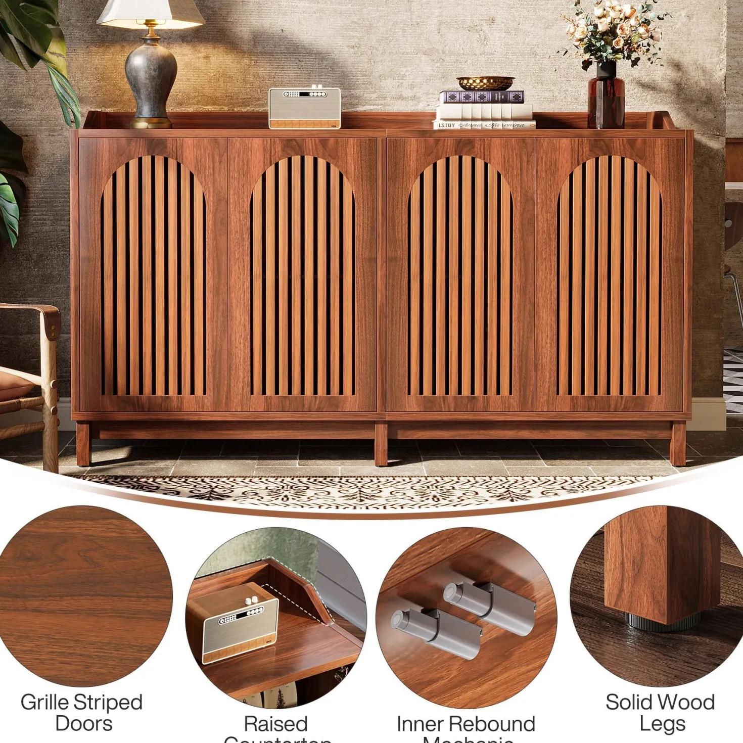 57" Sideboard Buffet, Farmhouse Storage Cabinet with Adjustable Shelf