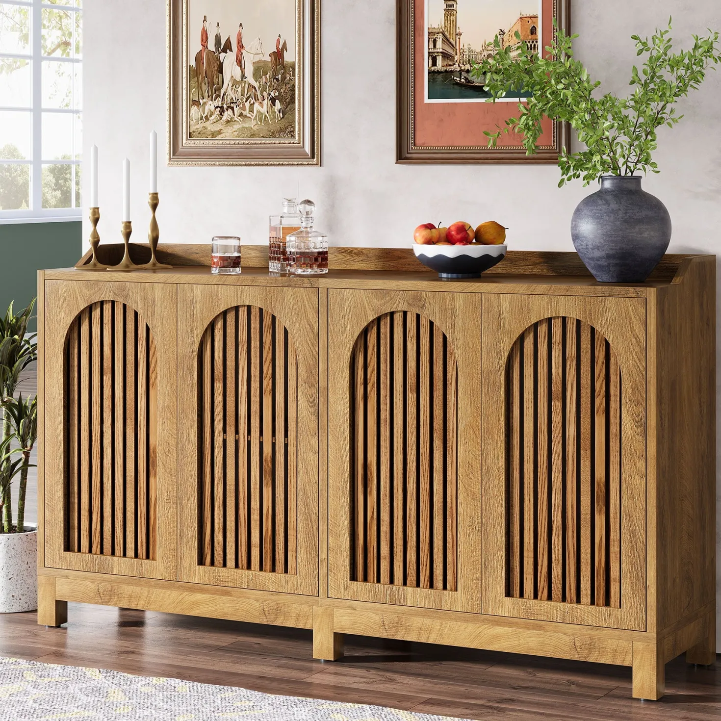 57" Sideboard Buffet, Farmhouse Storage Cabinet with Adjustable Shelf