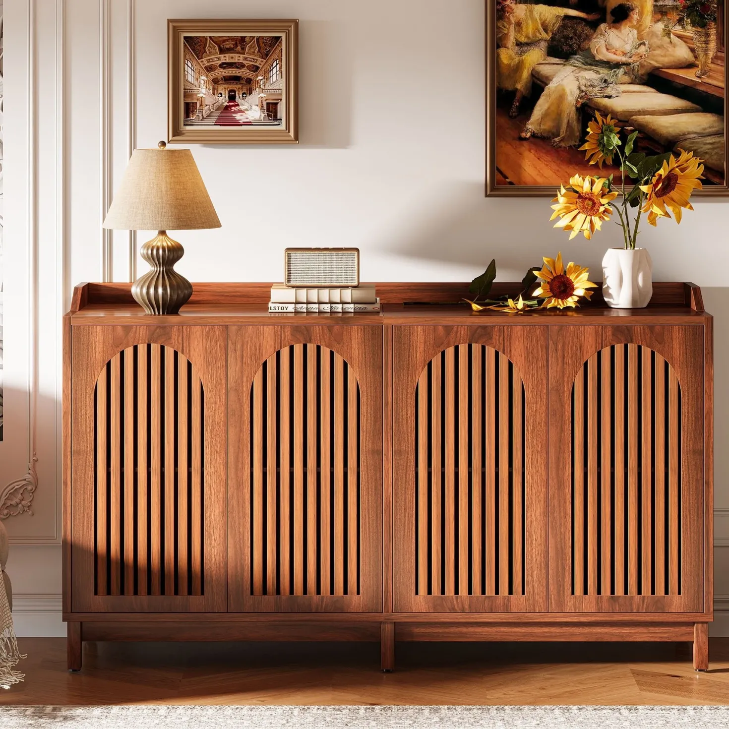 57" Sideboard Buffet, Farmhouse Storage Cabinet with Adjustable Shelf