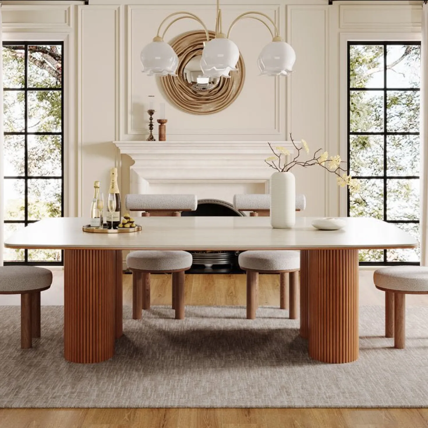 78.7" Sintered Stone Dining Table for 8 with Solid Wood Legs