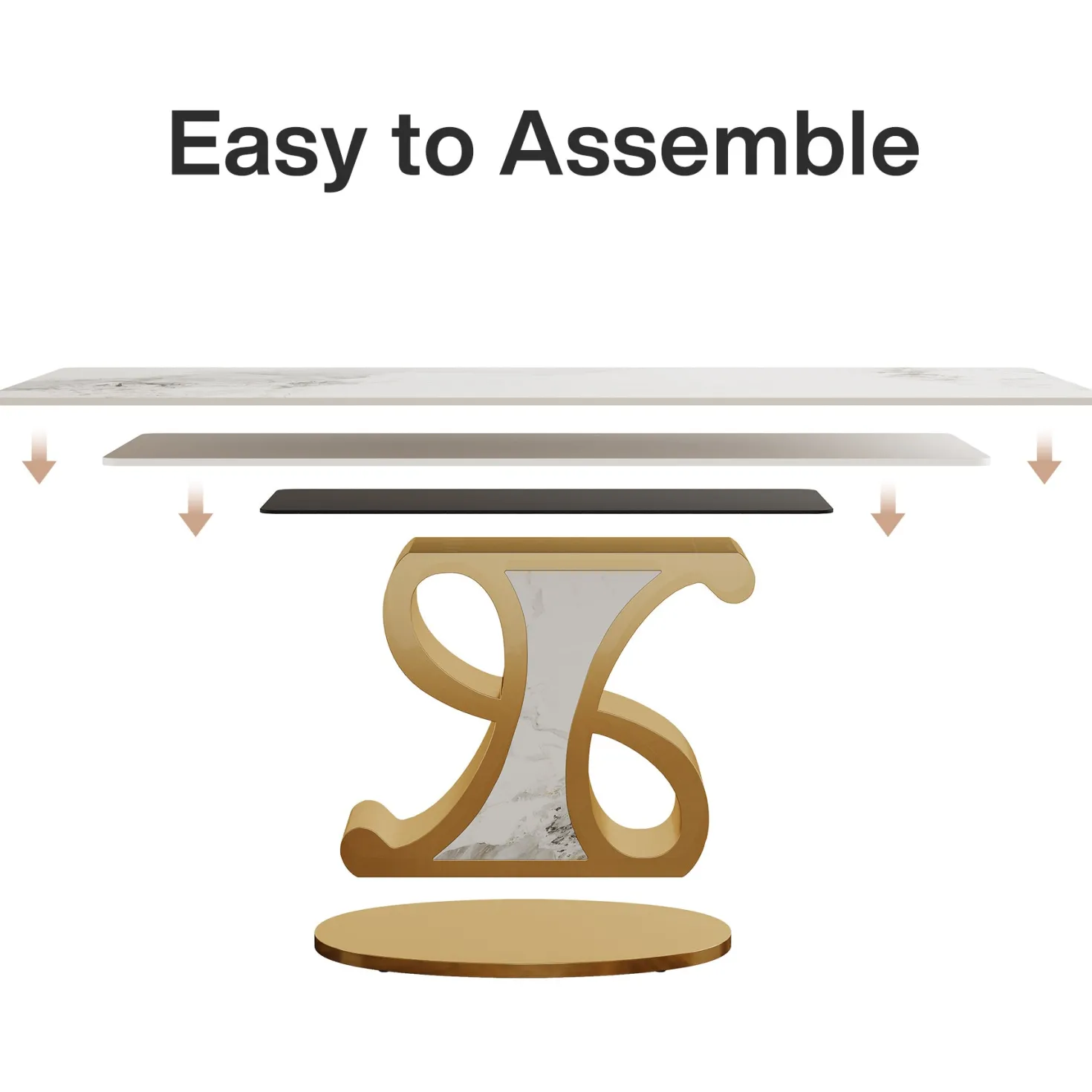 78.7" Sintered Stone Dining Table, Luxury Kitchen Table with Stainless Steel Base for 8-10
