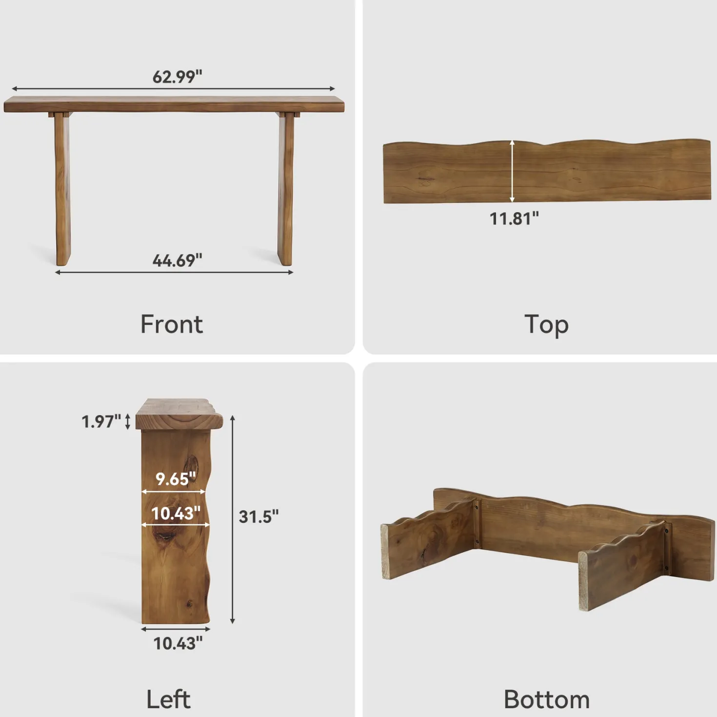 63" Solid Wood Console Table, Farmhouse Narrow Sofa & Entryway Table for Behind Couch or Hallway