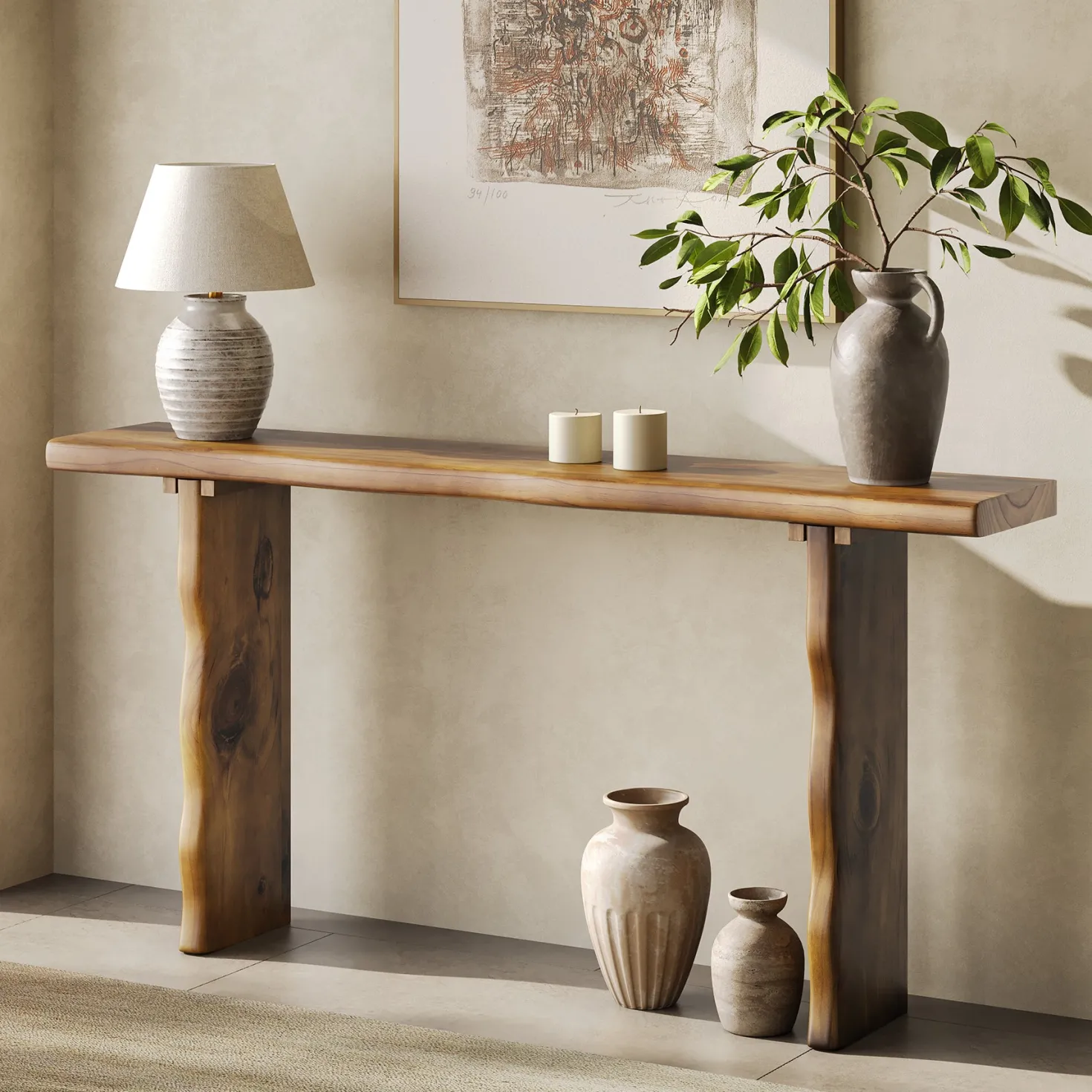 63" Solid Wood Console Table, Farmhouse Narrow Sofa & Entryway Table for Behind Couch or Hallway