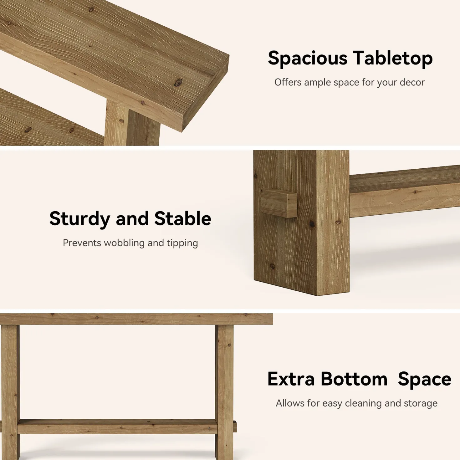 63" Solid Wood Console Table, 2-Tier Narrow Entryway Table for Hallway