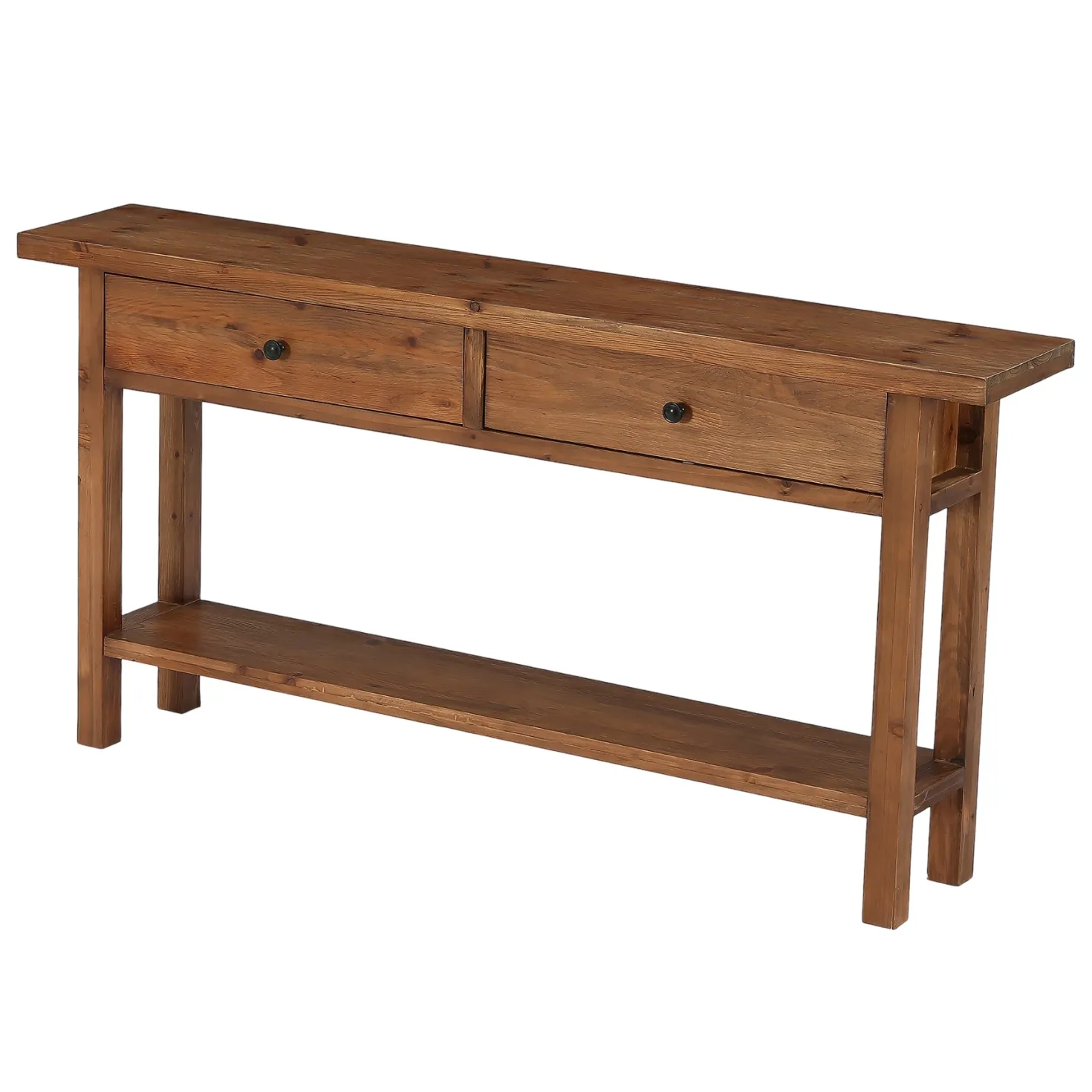 63" Solid Wood Console Table, Narrow Sofa Entryway Table with 2 Drawers and Shelf