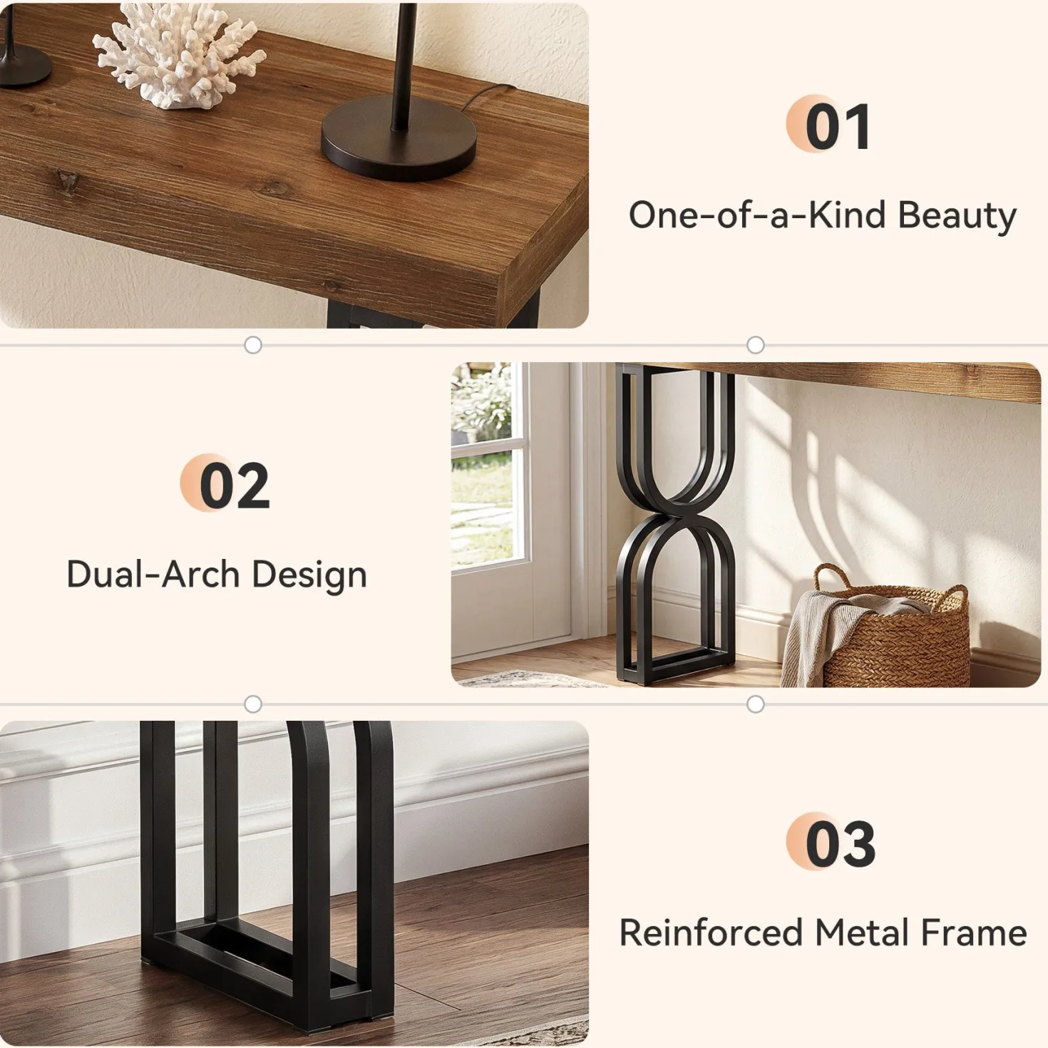 59" Solid Wood Console Table, Narrow Sofa Table with Metal U-Shaped Legs, Industrial Entryway Table for Hallway & Living Room