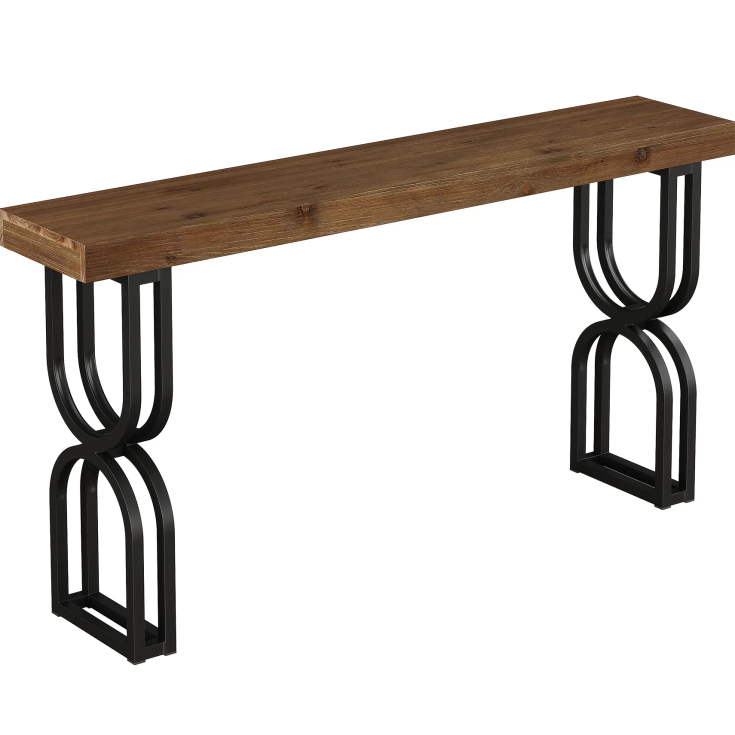 59" Solid Wood Console Table, Narrow Sofa Table with Metal U-Shaped Legs, Industrial Entryway Table for Hallway & Living Room