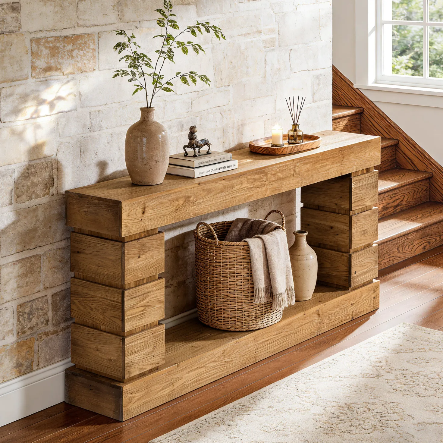 62.9" Solid Wood Console Table with Storage Shelf, Narrow Entryway Sofa Table for Hallway or Living Room