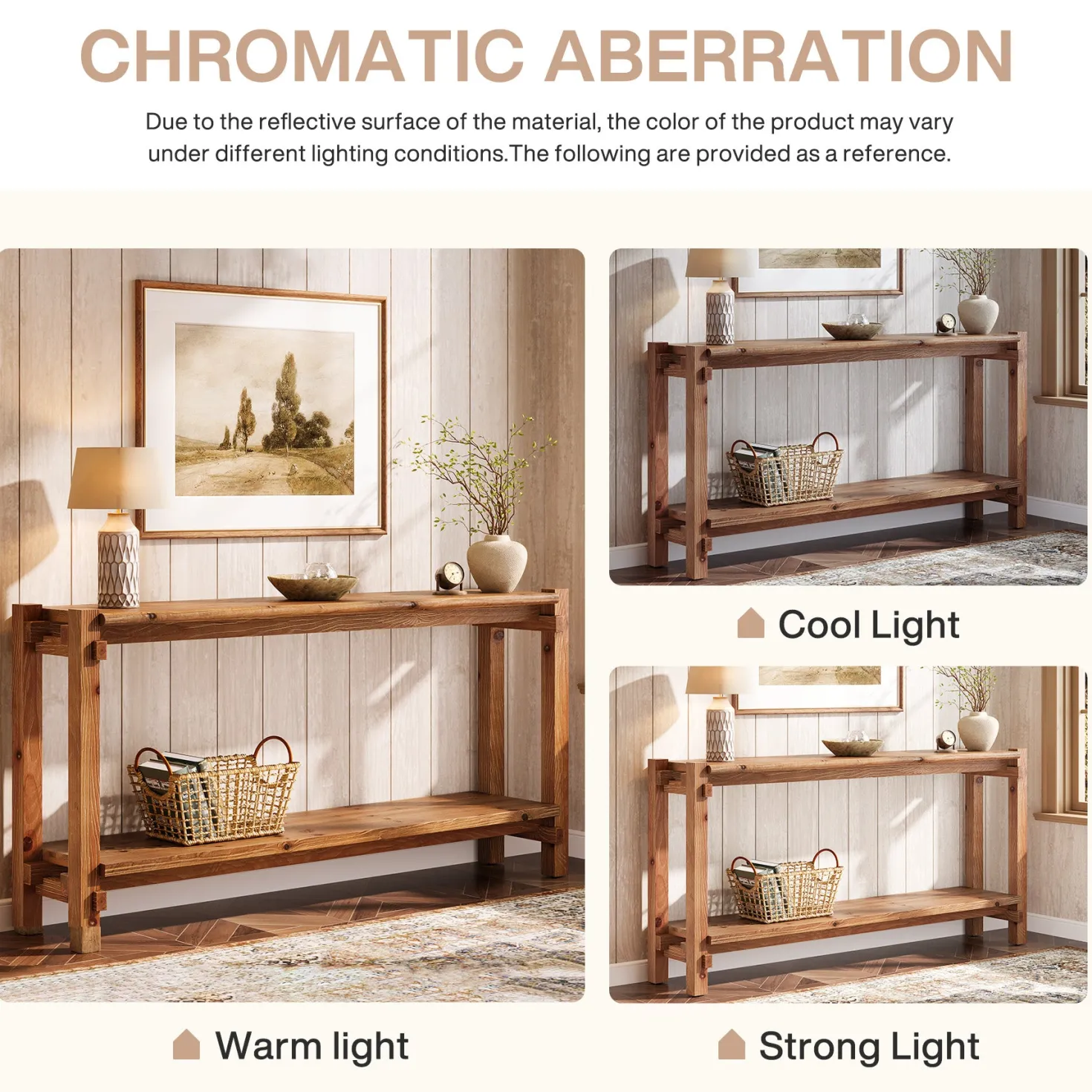 63" Solid Wood Console Table, 2-Tier Farmhouse Entryway Table with Storage