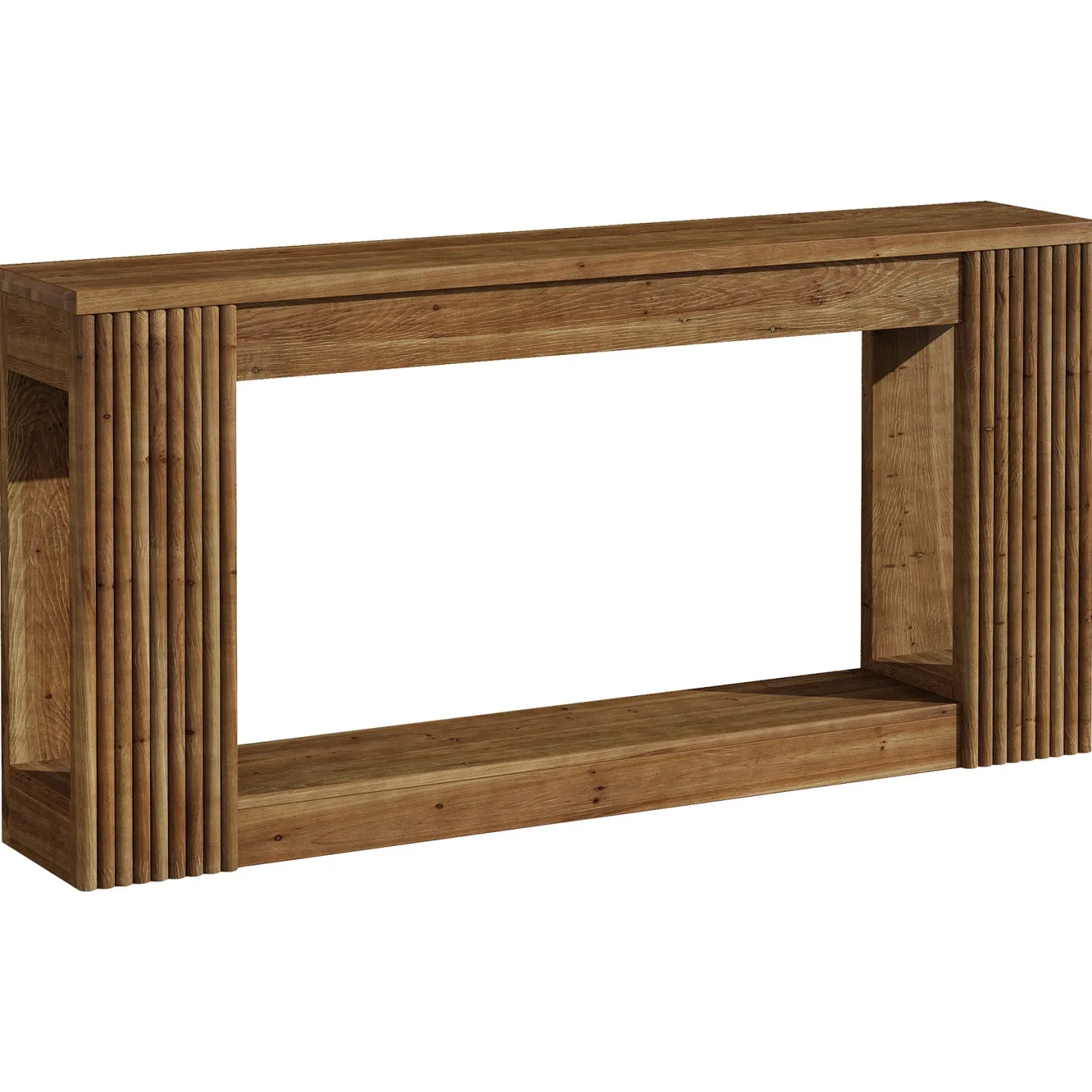 63" Solid Wood Console Table with Storage Shelf, Farmhouse Entryway Table with Fluted Legs
