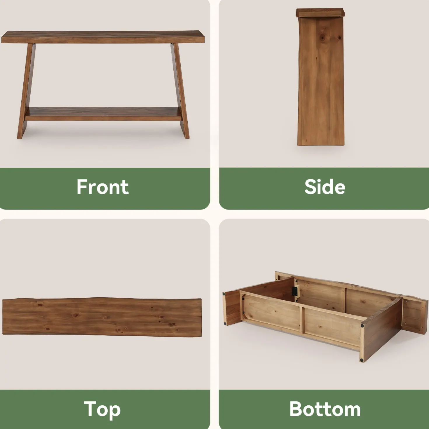 63" Solid Wood Console Table with Shelf, Farmhouse Narrow Entryway & Sofa Table