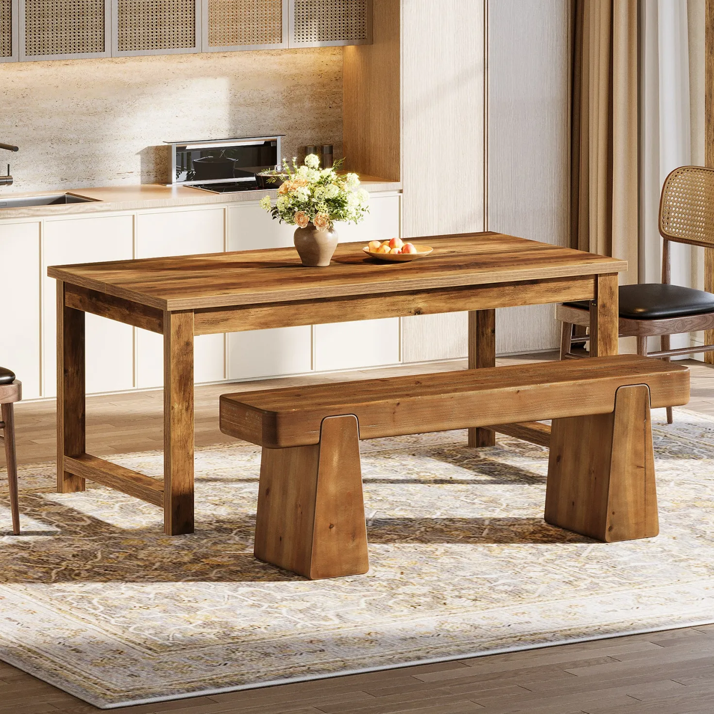 47" Solid Wood Dining Bench, Farmhouse Dining Table Bench for 2-3