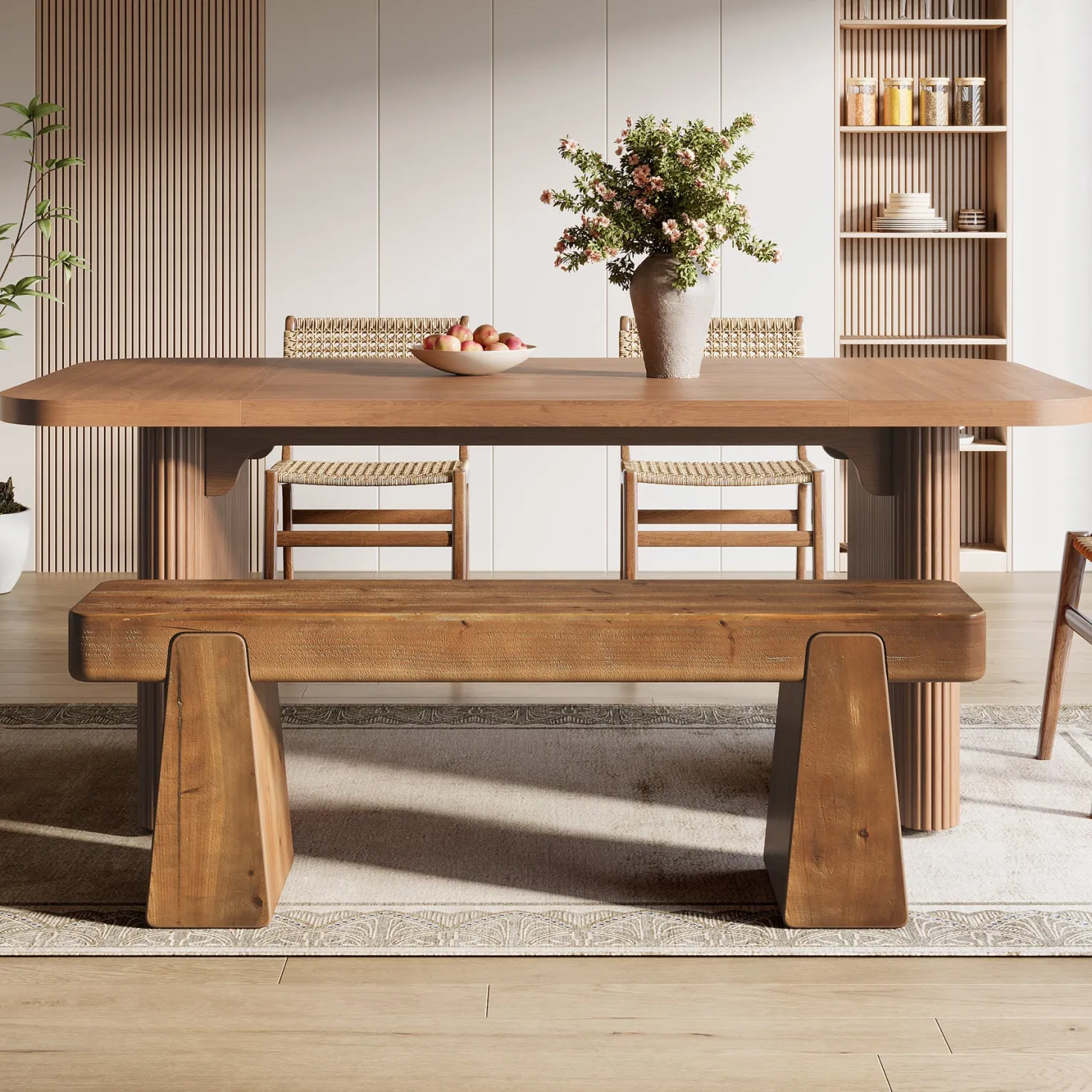 47" Solid Wood Dining Bench, Farmhouse Dining Table Bench for 2-3